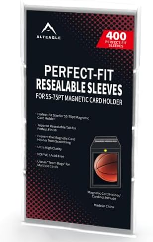 Resealable Sleeves for 55-75PT Magnetic Card Holders, Exact Fit Team Bags for 55-75PT Magnetic Card Holders (400 Pack) by Alteagle