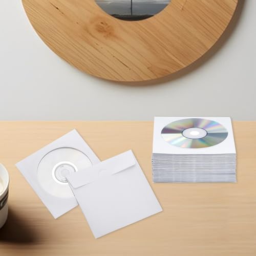 200 PCS CD DVD Sleeves, Premium White Paper CD DVD Sleeves Envelope Sleeves Holder with Clear Window and Close Flap Compatible with 3 Inch CD DVD - Image 4