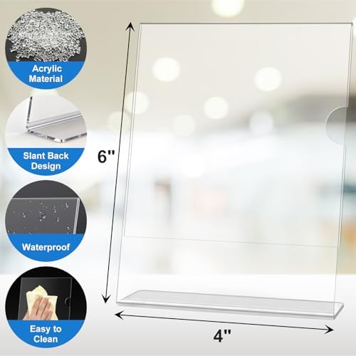 10 Pack Acrylic Sign Holder 4 x 6, L-Shape Clear Plastic Display Stand for Tabletop, Acrylic Stands for Flyers, Table Paper Holder, Vertical Sign Holder 4x6 for Restaurants, Office and School (Slant 10 Pack 4x6) - Image 3