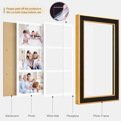 Suede 8x16 Picture Frame Display 3 Opening 5x7 Picture Frames Collage Wall Decor with Mat,Multi Photo Frame for Plexiglass,Wall Decor,1Pack,Black - Image 2