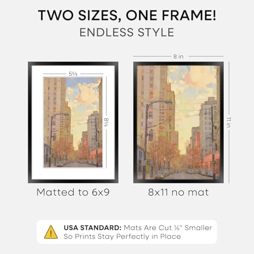 Homeforia 8x11 Black Picture Frame, High-End Metal, 6x9 Mat, Glass - Image 3