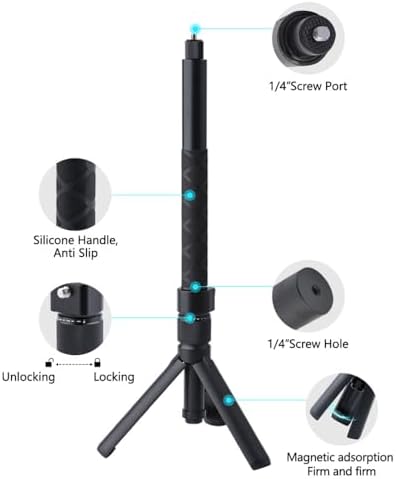 Bullet Time Handle Tripod Rotating Grip with Invisible Selfie Stick for Insta360 X5/X4, DJI OSMO 360 2 Pocket 3, GoPro,1/4" Thread, 6 lbs Capacity, Compact Selfie Stick (47 inches) - Image 3