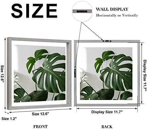 Egofine 12x12 Floating Frames Set of 2, Double Plexiglass Picture Frame, Made of Solid Wood Display Any Size Photos up to 12x12, Wall Mount or Tabletop Standing, Light Grey - Image 2
