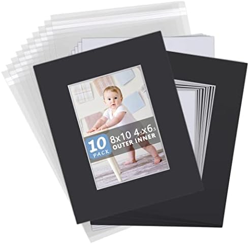 Somime 10 Pack Acid-Free 8x10 Black Mat Set for 5x7 Pictures with Bevel Cut by SOMIME