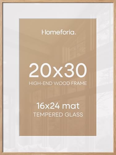 Homeforia 20x30 Natural Oak Picture Frame, High-End Wood, 16x24 Mat, Glass by Homeforia