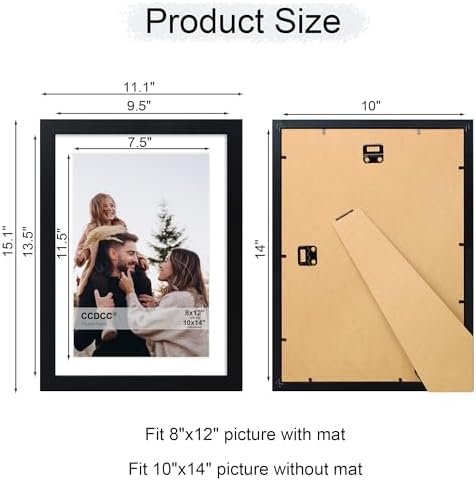 10x14 Picture Frame Set of 2, 10 x 14 Wood Photo Frames with Mat for 8x12 or 30x40cm Diamond Painting Art, Wooden Frame with Real Glass Cover for Wall and Tabletop Display,Black - Image 5