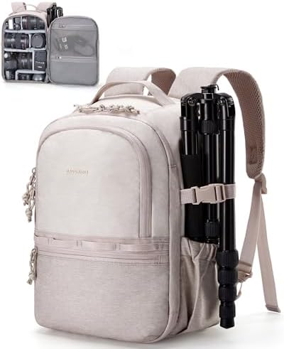 BAGSMART 2 in 1 Small Camera Backpack for DSLR, Fits 12.9" iPad, Beige by BAGSMART