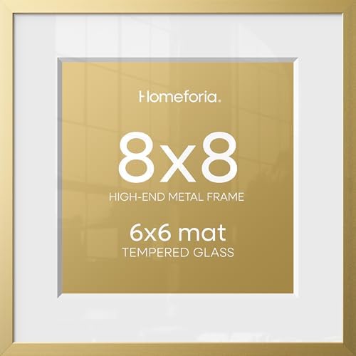 Homeforia 8x8 Gold Picture Frame, High-End Metal, 6x6 Mat, Glass by Homeforia