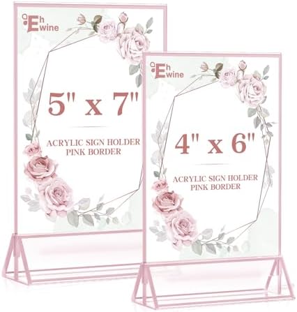 EHWINE 12 Pack Acrylic Sign Holder 4 x 6, Double-Sided Stand up Table Top Sign Holders, Pink Acrylic Picture Frame Menu Flyer Paper Holder Display Stand for Office Business Store Wedding Party - Image 6