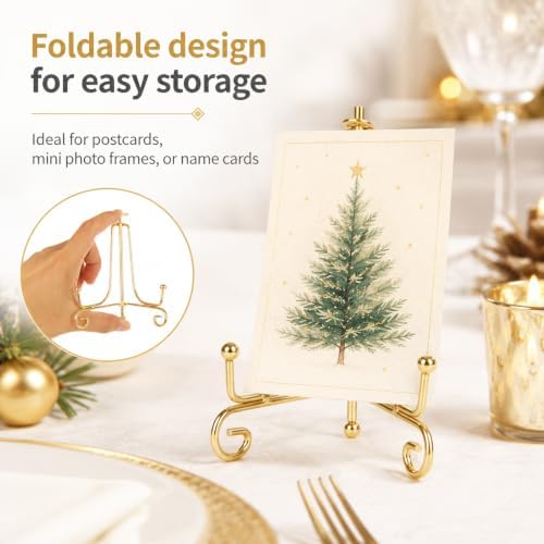 YAYODS 20 Pack Plate Stands for Display 4 Inch Iron Easel Stand Holder, Foldable Plate Picture Holder Display Stand for Photo Frames Decorative Books Arts, Gold - Image 5
