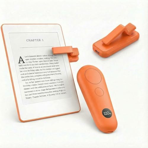RF Remote Control Page Turner with Upgrade LCD Power Display, Wireless Reading Clicker for Kindle Paperwhite Kobo Oasis iPad, Phone Camera Remote Trigger, 36-Month Warranty (Orange) by Censisiy