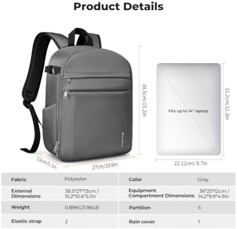 K&F CONCEPT Camera Backpack, DSLR/SLR/Mirrorless Photography Camera Bag - Image 3