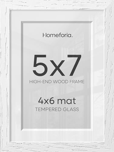 Homeforia 5x7 White Oak Picture Frame, High-End Wood, 4x6 Mat, Glass by Homeforia