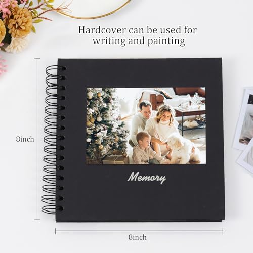 RECUTMS 8 x 8 Inch Small DIY Scrapbook Photo Album 60 Pages Hardcover Black - Image 2