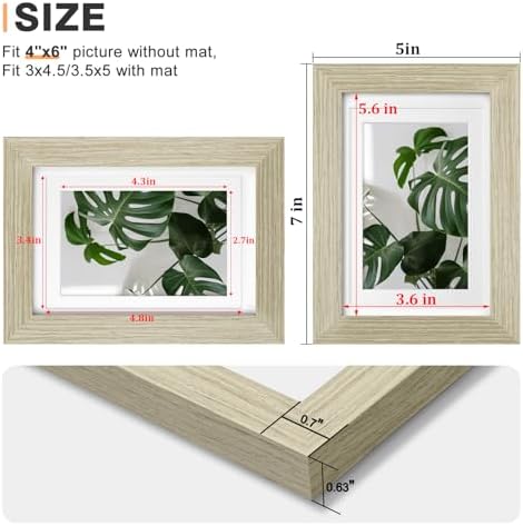 Egofine 4x6 Picture Frames Set of 4, Made of Solid Wood Covered by Plexiglass 3x4.5/3.5x5 with Mat or 4x6 without Mat, for Table Top Display and Wall Mounting Photo Frame, Distressed Wood Grain - Image 3