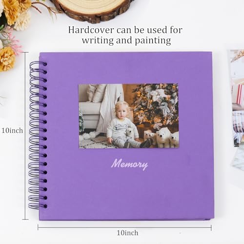 RECUTMS 10x10 Scrapbook 60 Pages Kraft Paper DIY Travel Album Dark Purple - Image 2