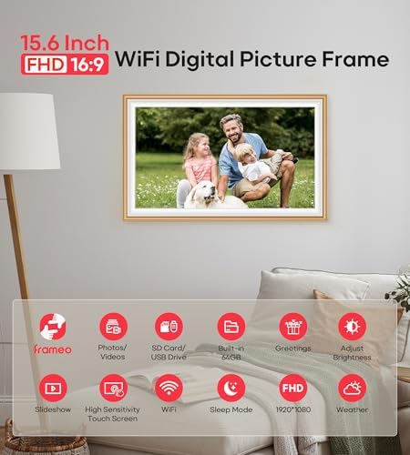 64GB Frameo 15.6" Digital Picture Frame Large 1920 x 1080 IPS FHD Touch Screen WiFi Electronic Photo Frames Share Moments Instantly Anywhere Best Gifts for Parents and Grandparents Golden White - Image 6