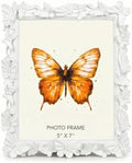 White 5x7 Vintage Picture Frames Golden Butterfly Elegant Retro European Design, Antique Photo Frame for Wall Hanging and Tabletop Display, Retro Design Home Decor by Yanoayimo