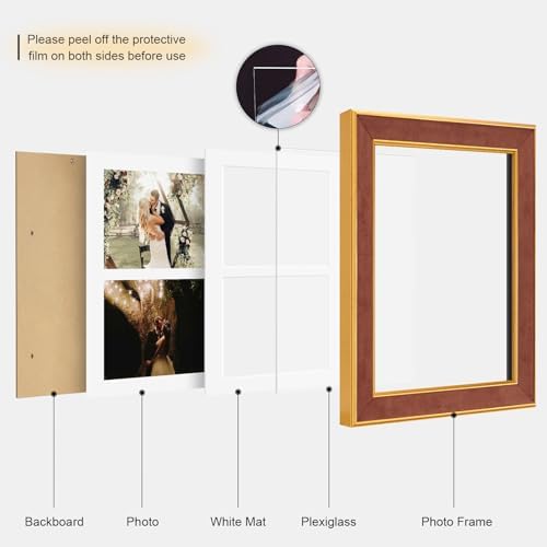 Suede 8.5x11 Picture Frame Display 2 Opening 5x7 Double Picture Frames Collage Wall or Tabletop Decor with Mat,Multi Photo Frame for Plexiglass,Wall Decor,1Pack,Brown - Image 2