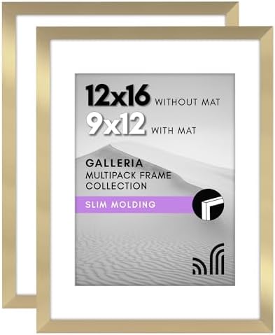 Americanflat 12x16 Picture Frame 2-Pack - Matted to 9x12 - Gold by Americanflat