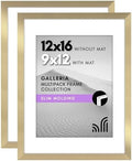 Americanflat 12x16 Picture Frame 2-Pack - Matted to 9x12 - Gold by Americanflat