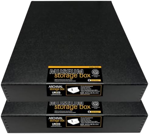 Lineco Drop Front Archival Storage Box, 16.75x20.75x3 in, Black, 2 Pack by Lineco