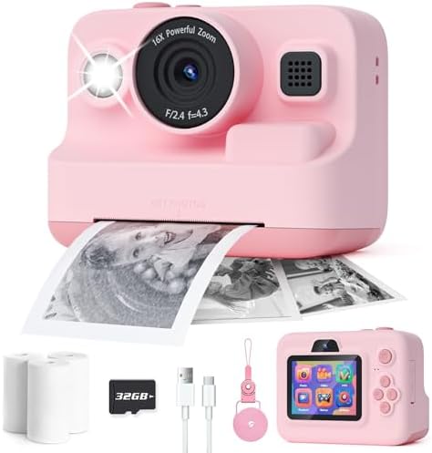 Dylanto Kids Camera Instant Print,1080P Kids Instant Cameras that Print Photos,Christmas Birthday Gifts for Girls Age 3-12,Portable Toy for 3 4 5 6 7 8 9 10 Year Old Girls Boys Pink by Dylanto