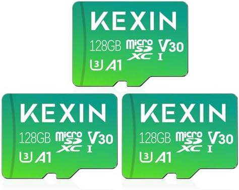 KEXIN 128GB Micro SD Card 3 Pack with Adapter - Up to 90MB/s 4K, V30, A1, C10, 4K UHD High Speed microSDXC UHS-I Memory Card Compatible with Action Camera Drone Game Smartphone Tablet 128G 3Pack by Home