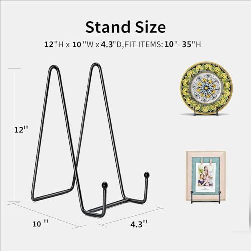 Kruodop 4 pack of 12 inch plate stands for display, black metal frame holder stands for plates, picture frames, books, small easels, decorative plates, photos, platters, and tabletop art(black) - Image 2