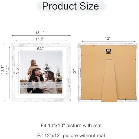 12x12 Picture Frame Set of 2, 12 x 12 Wood Photo Frames with Mat for 10x10 or 30x30cm Diamond Art Painting, Wooden Frame with Real Glass Cover for Wall and Tabletop Display,Distressed White - Image 5
