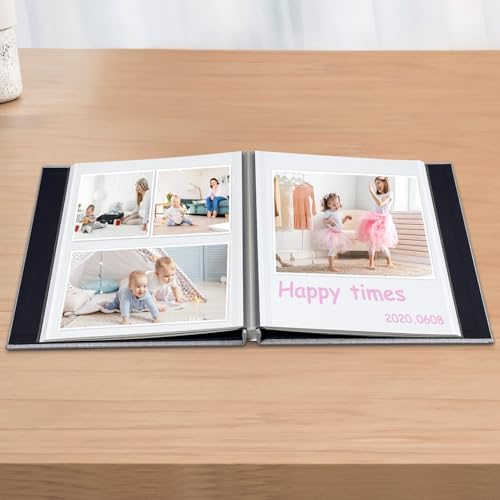 Photo Album Scrapbook – Holds 4x6, 5x7 & 8x10 Pictures – Self-Adhesive Pages for Baby, Wedding, Travel & Family Memories | Includes Metallic Pen & Scraper/Light Grey Large DIY Memory Book for Gifts - Image 3