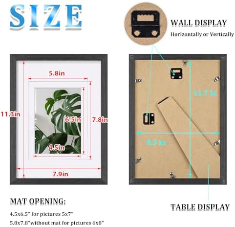 Egofine A4 Picture Frames Set of 4, Made of Solid Wood Covered by Plexiglass 5x7 and 6x8 with Mat or A4 without Mat, for Table Top Display and Wall Mounting Photo Frame Rustic Black - Image 3