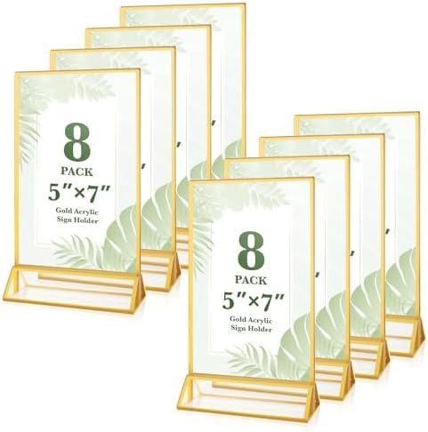 8 Pack 5x7 Gold Acrylic Sign Holders, Clear Wedding Table Numbers Frames by ALFFUN