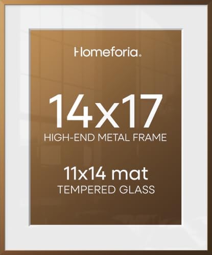 Homeforia 14x17 Bronze Picture Frame, High-End Metal, 11x14 Mat, Glass by Homeforia
