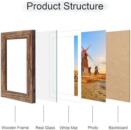 5x7 Picture Frame Set of 2, 5 x 7 Wood Photo Frames with Mat for 4x6, Natural Wooden Frame with Real Glass Cover for Wall and Tabletop Display,Rustic Brown - Image 3