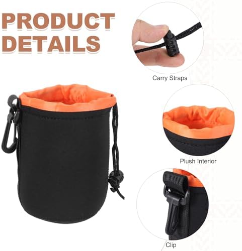 PATIKIL 2 Pcs Camera Lens Pouch, 4" ID x 6" H Drawstring Orange Interior Lens Pouch Protective Camera Lens Case Bag Soft Plush Neoprene Bag for DSLR Photography Gear, Black/Orange - Image 3