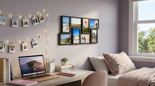 MELANNCO 8-Opening Collage Picture Frame for Wall, Holds Eight 4x6 Photos, Black Plastic, Horizontal or Vertical Hanging, 23.5 x 11.5 Inches - Image 3