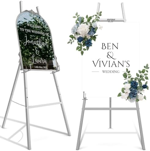 Easel Stand for Sign, Metal Display Easel with Adjustable Chain,Silver by Unknown