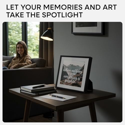 Homeforia 10x10 Black Picture Frame, High-End Metal, 8x8 Mat, Glass - Image 2