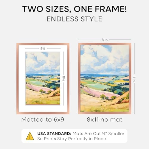 Homeforia 8x11 Rose Picture Frame, High-End Metal, 6x9 Mat, Glass - Image 2