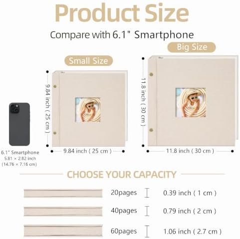 Linen Self Adhesive Photo Album 10x10 40 Pages Beige - Image 2