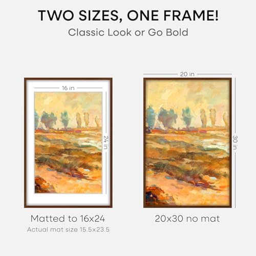 Homeforia 20x30 Brown Oak Picture Frame, High-End Wood, 16x24 Mat, Glass - Image 2