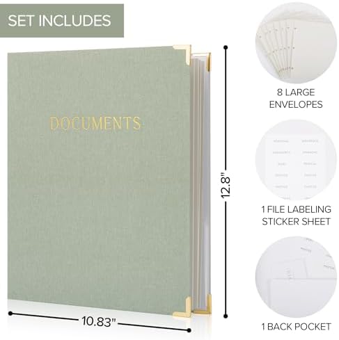 Important Document Organizer Set with Folders - Complete Linen Ring Binder - Image 4