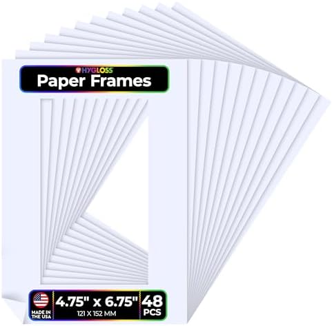 Hygloss 48 Pack Paper Picture Frames, White cardstock Photo Frame 4.75x6.75-Inch, Papers Frames to Decorate for Wedding Birthday DIY Classroom Crafts and Decorations by HyglossProductsInc