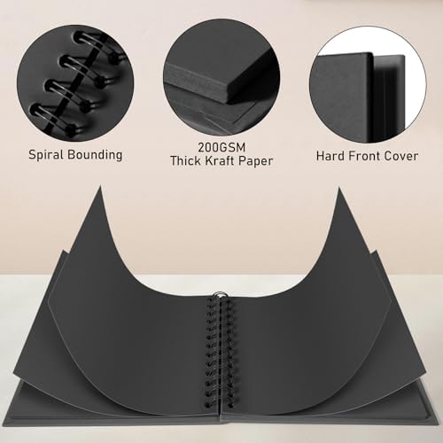 GOTIDEAL 8 x 8 Inch Scrapbook Album with Metallic Markers, Black, 40 Pages - Image 3