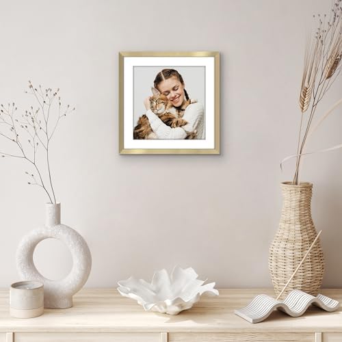 Americanflat 10x10 Picture Frame - Matted to 8x8 - Slim Molding - Gold - Image 6
