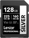 Lexar 128GB Silver SD Memory Card, 225MB/s Read, 4K, V30, U3, UHS-I by Lexar