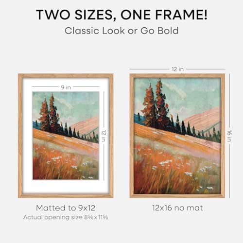 Homeforia 12x16 Natural Oak Picture Frame, High-End Wood, 9x12 Mat, Glass - Image 2
