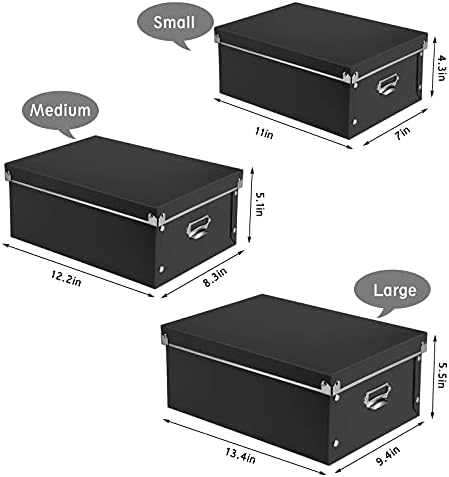 SEEKIND Storage Box, Decorative Storage Bins with Lid,3 in 1 Set,Plastic,with Handles,Press-Stud Fastening,Moisture-proof,Foldable for Space Saving Storage,for Clothes,Cosmetic,Blankets (Black) … - Image 6