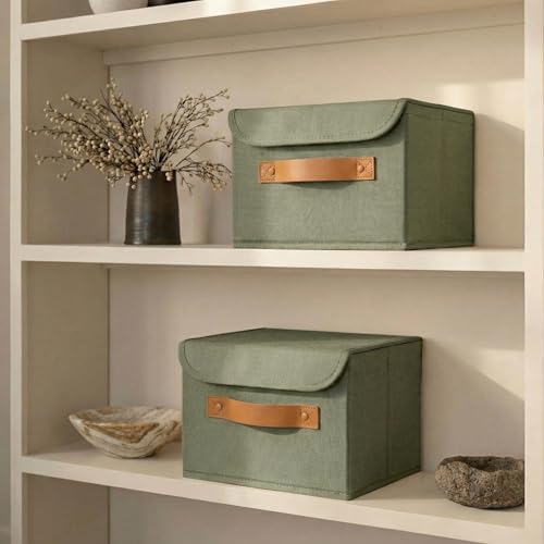 Decorative Linen Storage Boxes with Lids - Spacious Set of 2 Organizer Bins - Image 3